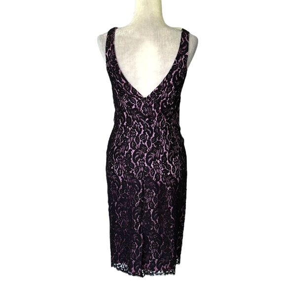 Trina Turk Black Floral Lace & Pink Lilac Sheath Midi Dress - 6 - Picture 9 of 15